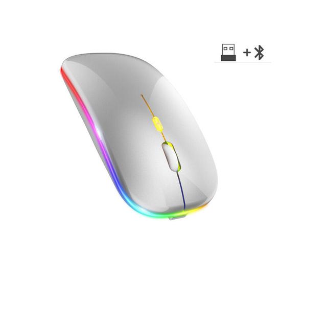 (sliver) Wireless Mouse RGB Rechargeable Bluetooth Mice Wireless Computer Mause LED Backlit Ergonomic Gaming Mouse for Laptop PC