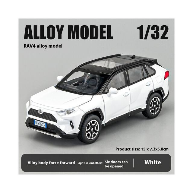 (white box) 1:32 Toyota RAV4 Off Road SUV Alloy Metal Diecast Car Model Sound & Light Toy Collection Trendy Decorative