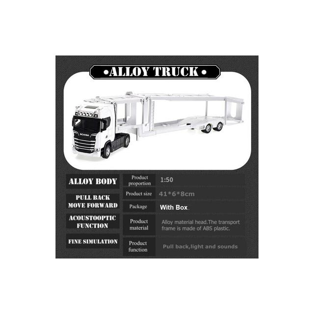 (White Flatbed Truck) 1:50 Simulation Alloy Diecast Large Truck Head Model Container Toy Pull Back Sound Light Engineering