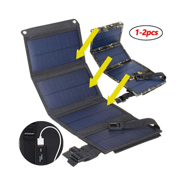 (Black 8W 5V) 50W Outdoor Foldable Solar Panels Cell 5V USB Portable Waterproof Solar Smartphone Battery Charger for Tourism Camping Hiking