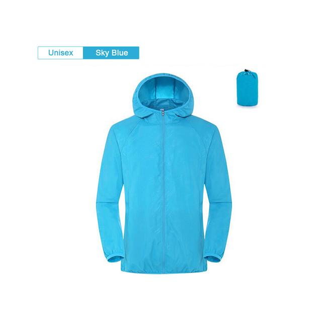 (Unisex-Blue, S) Camping Rain Jacket Men Women Waterproof Sun Protection Clothing Fishing Hunting Clothes Quick Dry Skin Windbreaker With Pocket