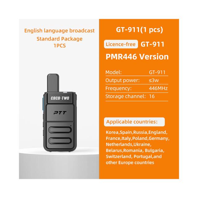 (GT911PMR1pcs) GT-911 Mini Walkie Talkie Portable Type-C Charging 1Pcs Walkie-talkies Two Way Radio for Station Hotel
