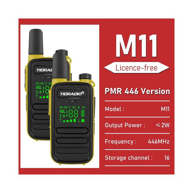 (PMR-YELLOW) TIDRADIO 2PCS Portable Mini Walkie Talkie Profesional PMR /FRS  Communication Radio Two Way Radio Transceiver