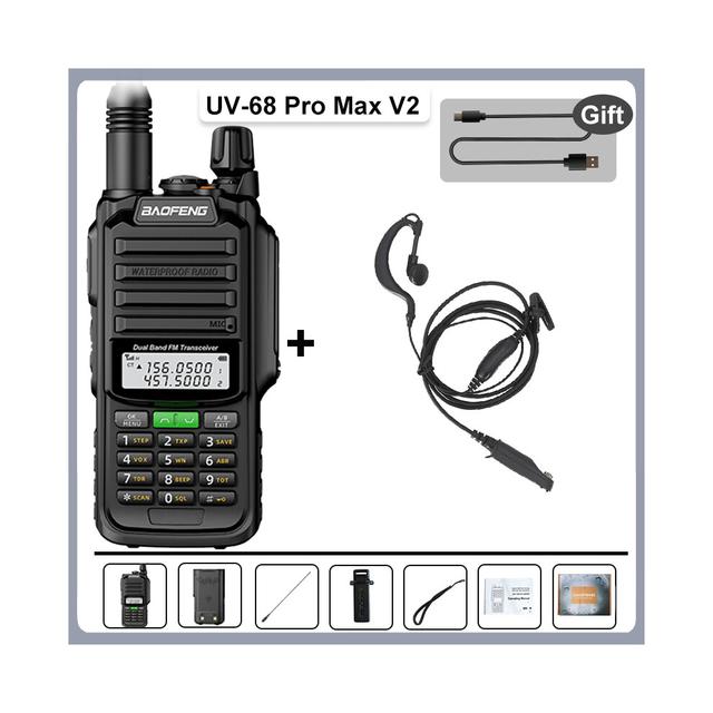 (Black-Headset) UV-68 Pro Max V2 10W Walkie Talkie Waterproof 8800mah UV98 Pro UV-S22 Pro V2 FM Radio UV68 VHF UHF Dual