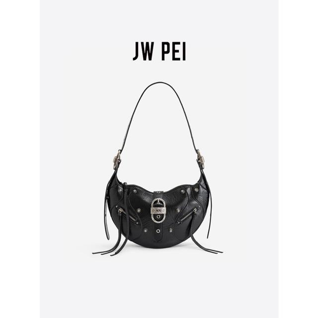 (Black) 2025JW PEI Croissant Oil Wax Leather TESSA Large Capacity Locomotive One-Shoulder Crossbody Bag Underarm Bag High-end 5S34