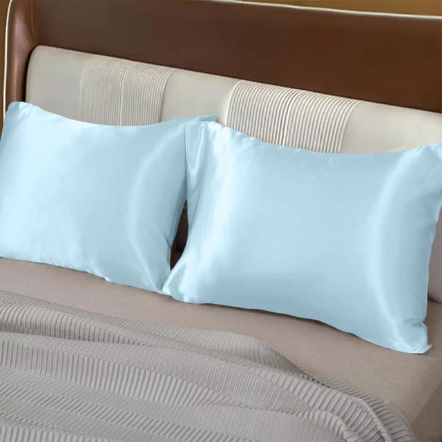 (Sky Blue/Light Blue Pillowcase 2-Pack) Double Sided Pillowcase Satin Silk Soft Pillow Cover For Hair Pack of 1, 2 & 4