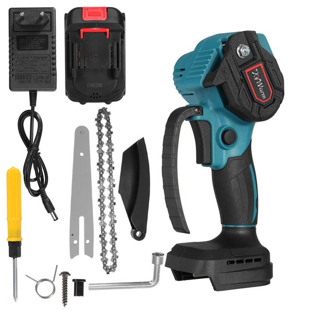 (One Battery, EU Plug) 6Inch 88VF Portable Electric Pruning Chain Saw Rechargeable Small Woodworking Chainsaw