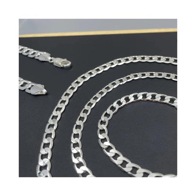 (40cm, N034 8mm) Mens 925 Sterling Silver Necklace Face Chain Unisex Necklace Lobster Clasp