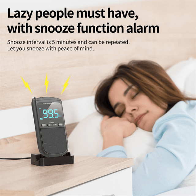 Personal stereo radio Outdoor Motion AM FM Personal Stereo Radio Rechargeable Mini FM Headphone Jack Clock Alarm Pocket Radio for Broadcast(B)