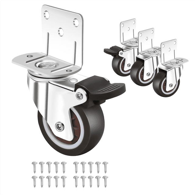 Side Mount Casters,Casters Set of 4 with Brake,2 In(L-Shape)