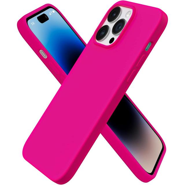(Hot Pink) Compatible with iPhone 14 Pro Max Case 6.7", Slim Liquid Silicone 3 Layers Full Covered Soft Gel Rubber Case Cover