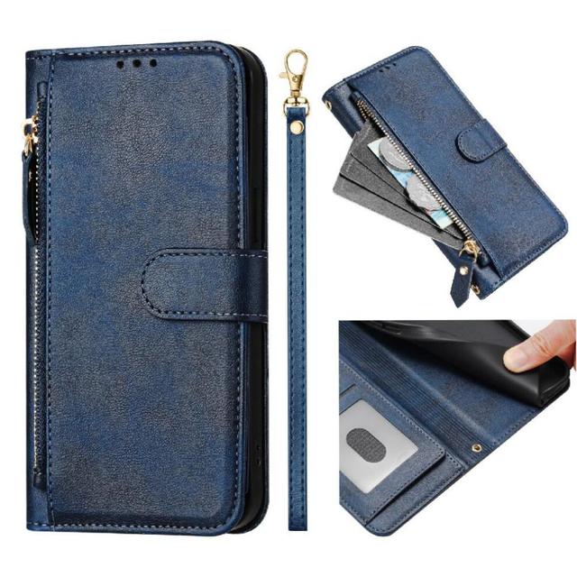 (Blue) Flip Case for Oukitel C50 Pu Leather Magnetic Card Holder Zipper