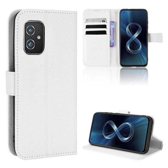 (White) Case for Asus Zenfone 8 Kickstand Cover Magnetic Wallet Card Holder