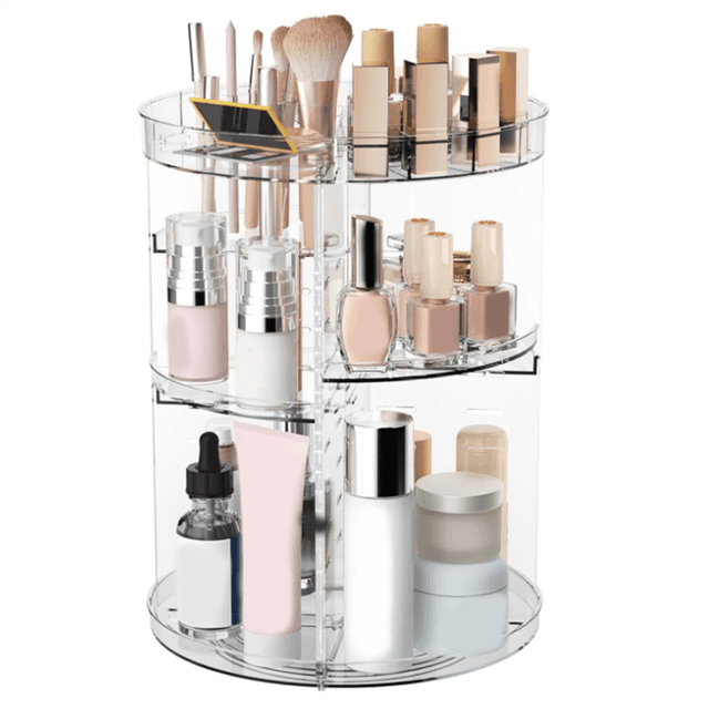 360 Rotating Makeup Organizer, Skincare Organizers with Slot Top, Cosmetics Storage Shelf Adjustable Layer