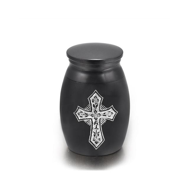 (Black 16x25mm) (Black 16x25mm) Grace aluminum alloy Cross Adult small cremation urn for people