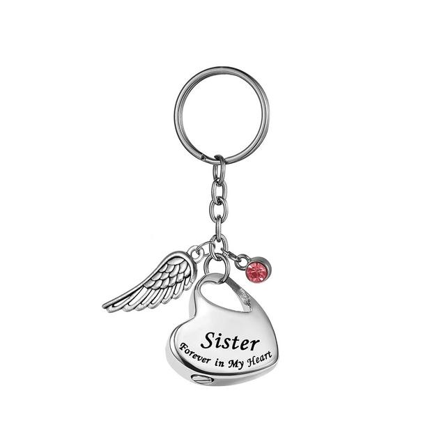 (sister)(sister) Angel wings urn pendant key chain cremation jewelry ashes stainless steel
