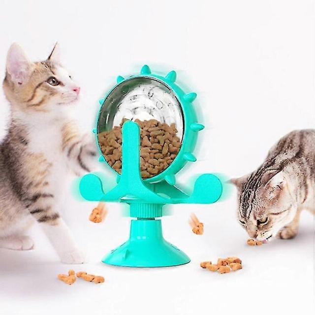 Pet Supplies Plastic Go Out Dog Tease Cat Slow Food Missing Food Device Windmill Turntable Feeding Money Wheel - Lake Blue