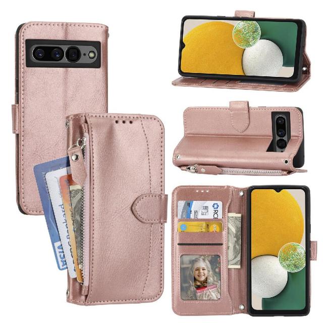 (Rose Gold ) Flip Case for Google Pixel 7 Pro Magnetic Closure Anti Scratch Kickstand Pu Leather Card Holder