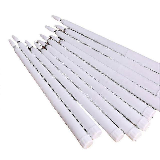 for Set Of 10 Battery Operated Led Taper Candles With Remote, Ivory Dining Candles Smooth Wax Finish,