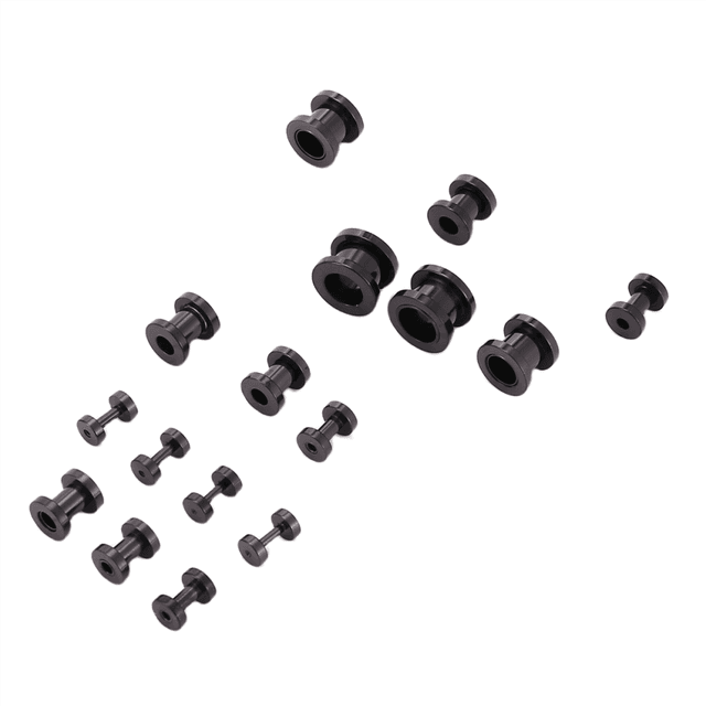Stainless Steel Ear Tunnels Plugs Stretchers Expanders 1.6-10mm Set of 16Pcs Black