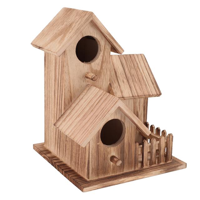 Wooden Bird House with Roofs Countryside Small Bird Nesting Cottage Feeder for Indoor Outdoor Courtyard Patio