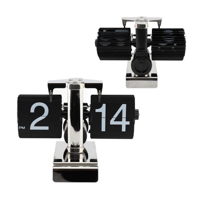 Retro Flip Down Clock Battery Powered Desk Page Turning Clock Multifunction Phone Holder Ornament for Office Living Room Stainless Steel Ve