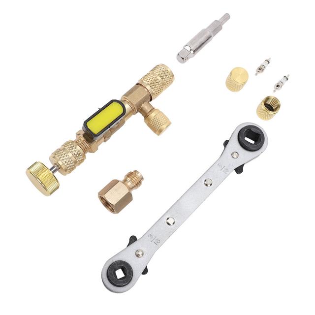 Valve Core Remover Tool with Dual Size SAE 1/4in and 5/16in Port Valve Core Remover Installer Tool for R22 R12 R407 R410 R404 R32 AC System