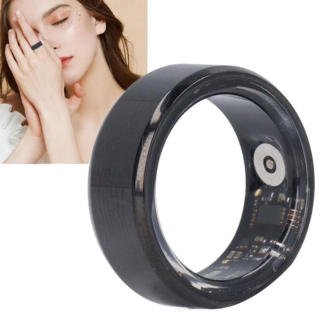 Smart Health Ring IP68 Waterproof Bluetooth Connection Rechargeable Pedometer Health Tracker Ring for Women Men Black 20.6mm / 0.81in Inner