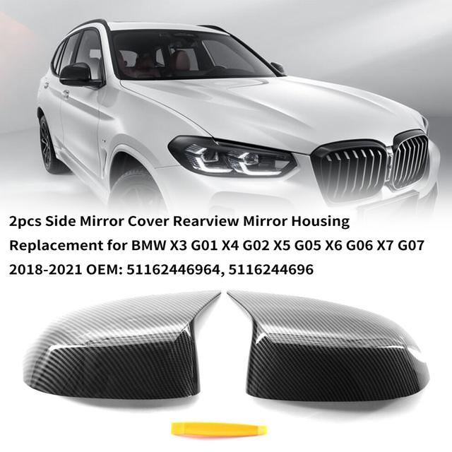 2pcs Side Mirror Cover Rearview Mirror Housing Replacement for BMW X3 G01 X4 G02 X5 G05 X6 G06 X7 G07 2018-2021 OEM: 51162446964, 511624469
