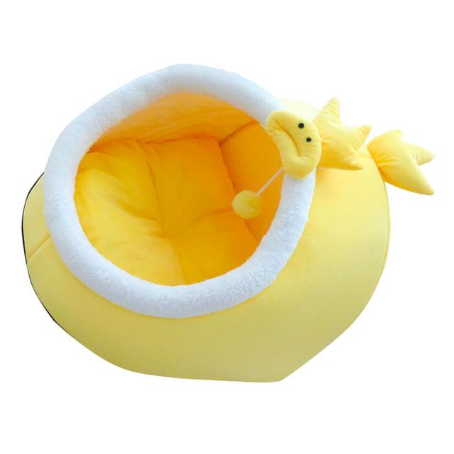 Cat Cave Bed Cartoon Cute Windproof Semi Enclosed Cat Bed Warmth Indoor Cat Bed House for Daily Use