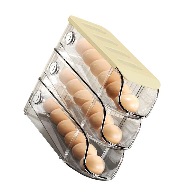 3PCS Egg Container For Refrigerator Plastic Stackable Auto Rolling Egg Holder Storage Box for Household Cream