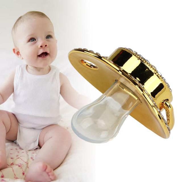 Baby Bling Pacifier Golden Pacifier Clip Letter Curved Pacifier with Dust Cover for Newborn Letter W