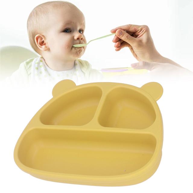 Toddler Soft Silicone Plate Home Dining Room Cute Cartoon Bear Shaped Baby Suction Plate for Snacks Fruit Ginger Single Plate