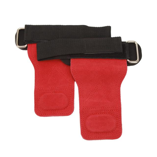 1 Pair Weight Lifting Grip Straps Double Cowskin Deadlifts Pull Up Lifting Gloves Accessories for Gymnastic Fitness Red