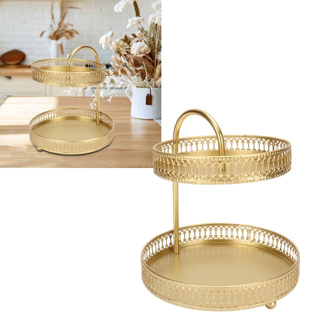 2 Tier Fruit Tray Gold Elegant Large Capacity Decorative Multi Purpose Cupcake Stand for Home Party Kitchen