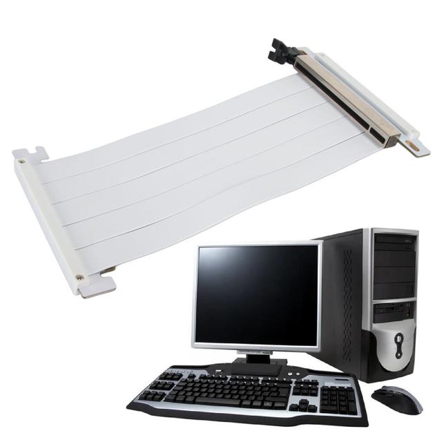 PCIE 4.0 X16 Riser Cable High Speed Flexible Double Sided 180 Degree GPU Extension Cable for RTX 4090 for RX 7900 XT White 40cm / 15.7in