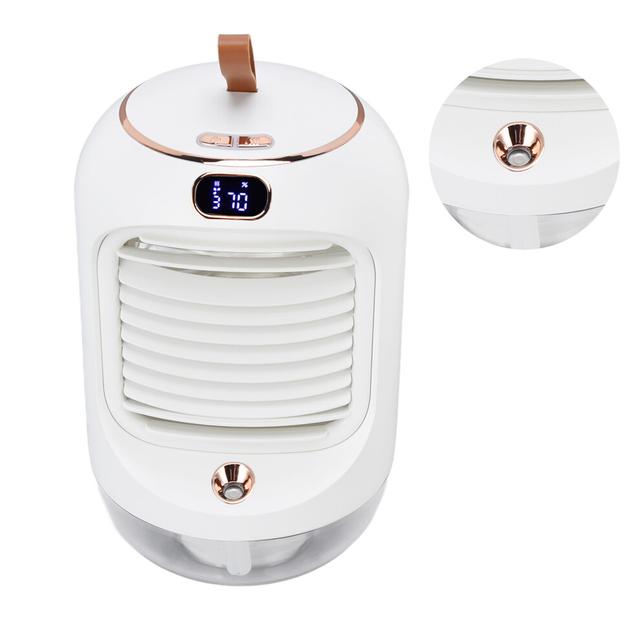 Mini Air Conditioner Humidifier Aromather 3 Gears 5 Blades USB Charging Night Light Water Cooling Fan White