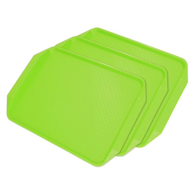 3PCS Colorful Food Tray Rectangle Thickened Binaural Plastic Tray Heat Resistance Stackable Cafeteria Trays for HotelGreen