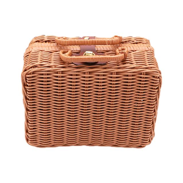Vintage Handmade Imitation Rattan Woven Storage Case Makeup Travel Picnic Shop Luggage Basket Holder Sundries Organizer Box