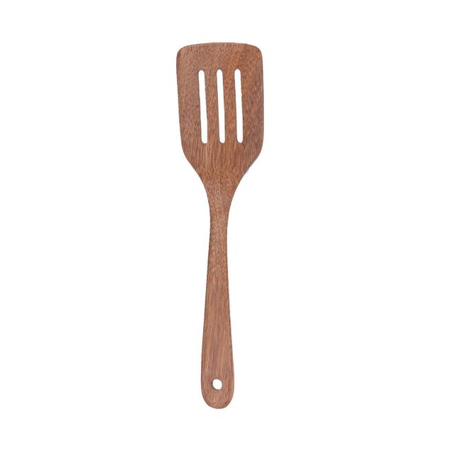 Natural Wood Long Handle Spatula Frying Spatula Round Hole Wall Mounted Kitchen UtensilLeak Spatula