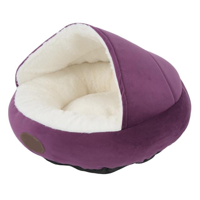 Shell Shape Pet Nest Comfortable Plush Small Dogs Winter Warmth Semi Enclosed Pet Cat BedPurple Hard Top