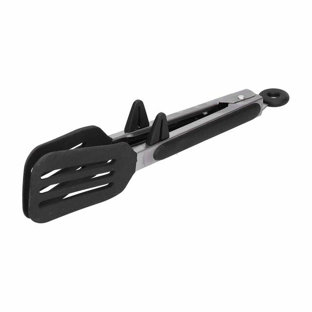 Stainless Steel Silicone Food Spatula Clamp Food Barbecue Steak Tongs Baking Tool for Home BBQ9in Black Bracket