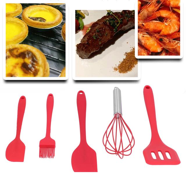 5Pcs/Set Silicone Spatula DIY Kitchen Utensil Baking Tool Cake Decoration for Home BakeryRed