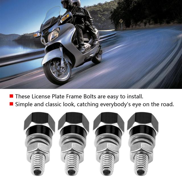 4pcs Universal Thread License Plate Frame Bolts Screws For Motorcycle (black)