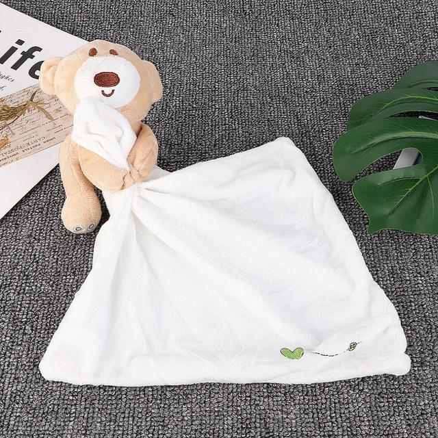 Infant Safety Towel Cartoon Animal Doll Soothing Towels Baby Bear Comforting Toys (White)