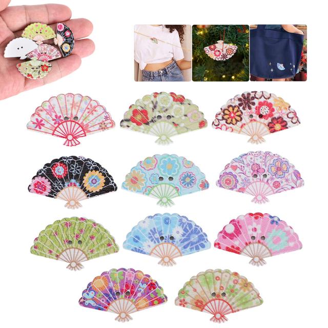 200Pcs Wooden Button Fan Shape Colorful Sewing Decoration Accessories DIY Craft Tool