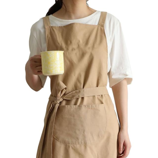 Cotton Apron Embroidered Letters Waterproof Oil Proof Apron with Pockets Chef Apron for Kitchen Khaki Free Size