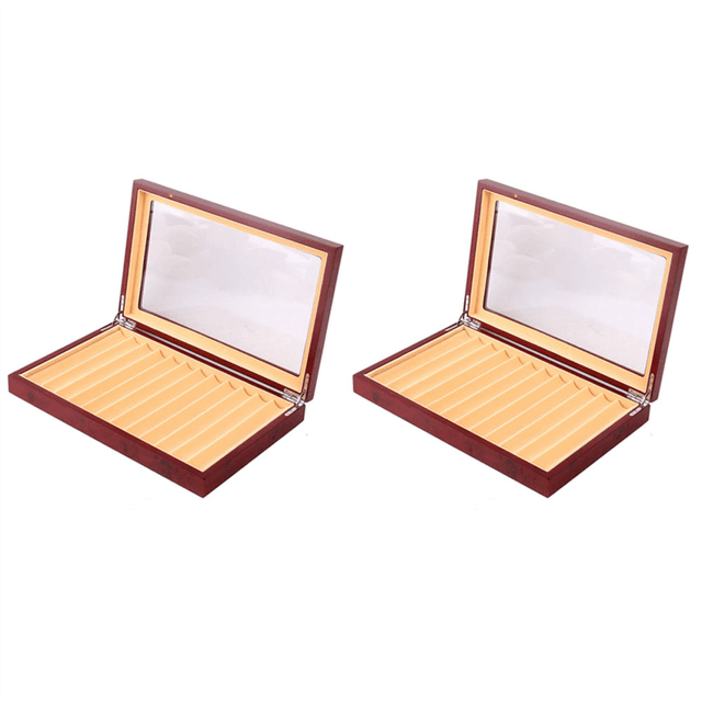 12 Grid Wooden Pen Display Case Storage Luxury Fountain Case Red