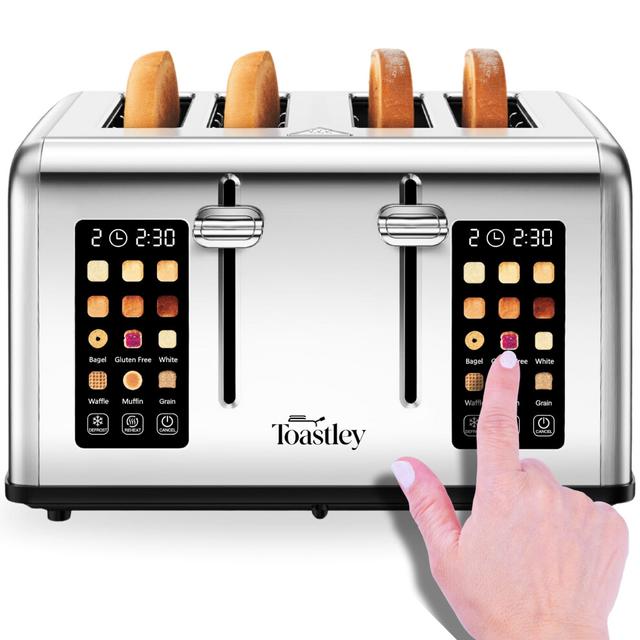 Toastley Smart Toaster 4 Slice with Dual Screen Touch Control. 4 Slice Toasters Wide Slots, Extra Lift, Auto Shutoff, Timer, Toast, Defrost, & Reheat