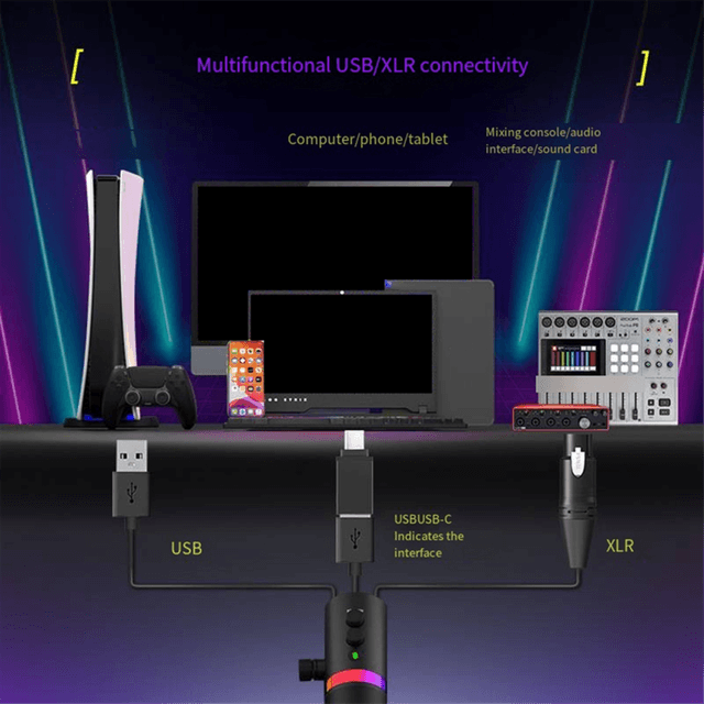 RGB Gaming Microphone Dynamic Microphone USB/XLR N